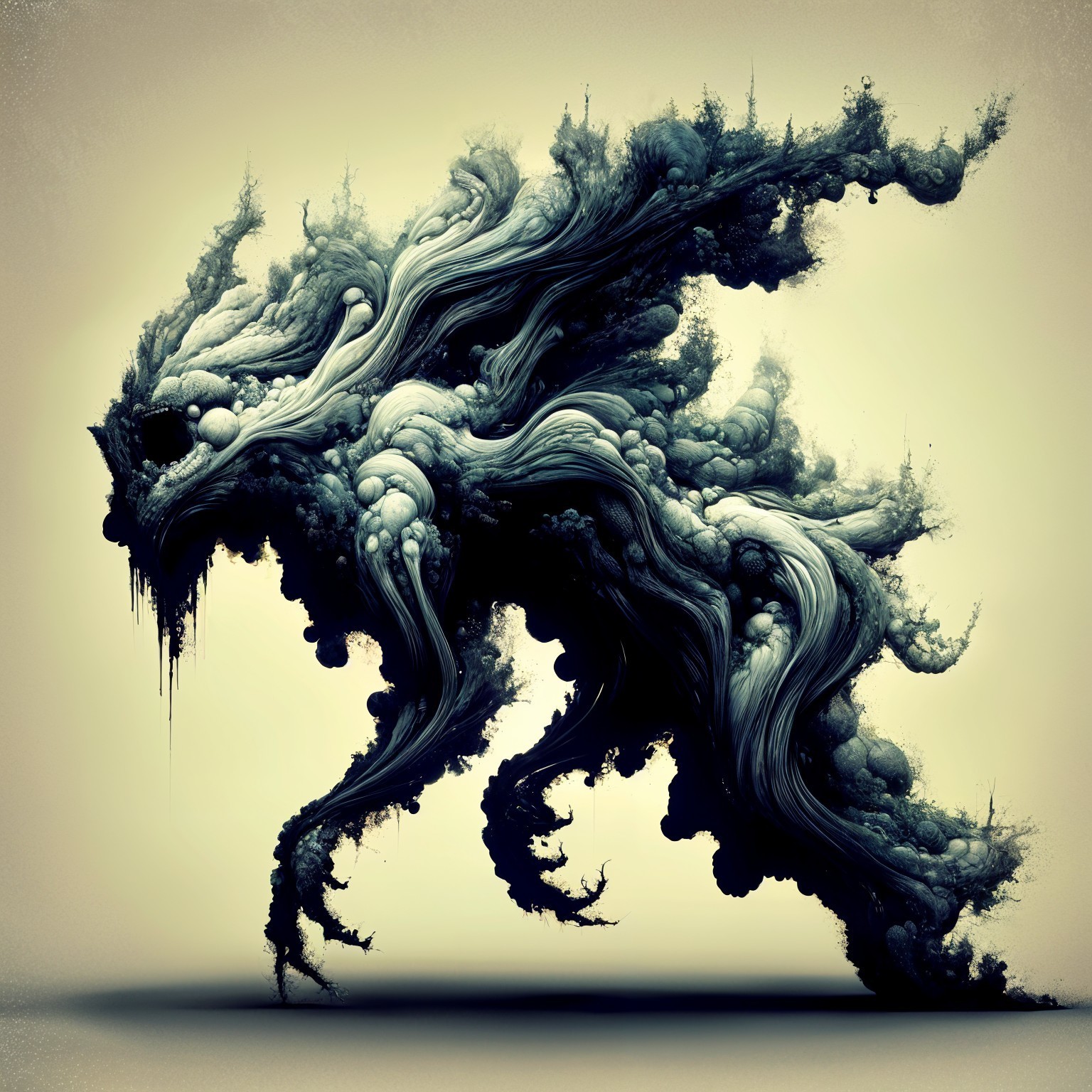 Abstract Creature with Smoky Tendrils and Flowing Shapes