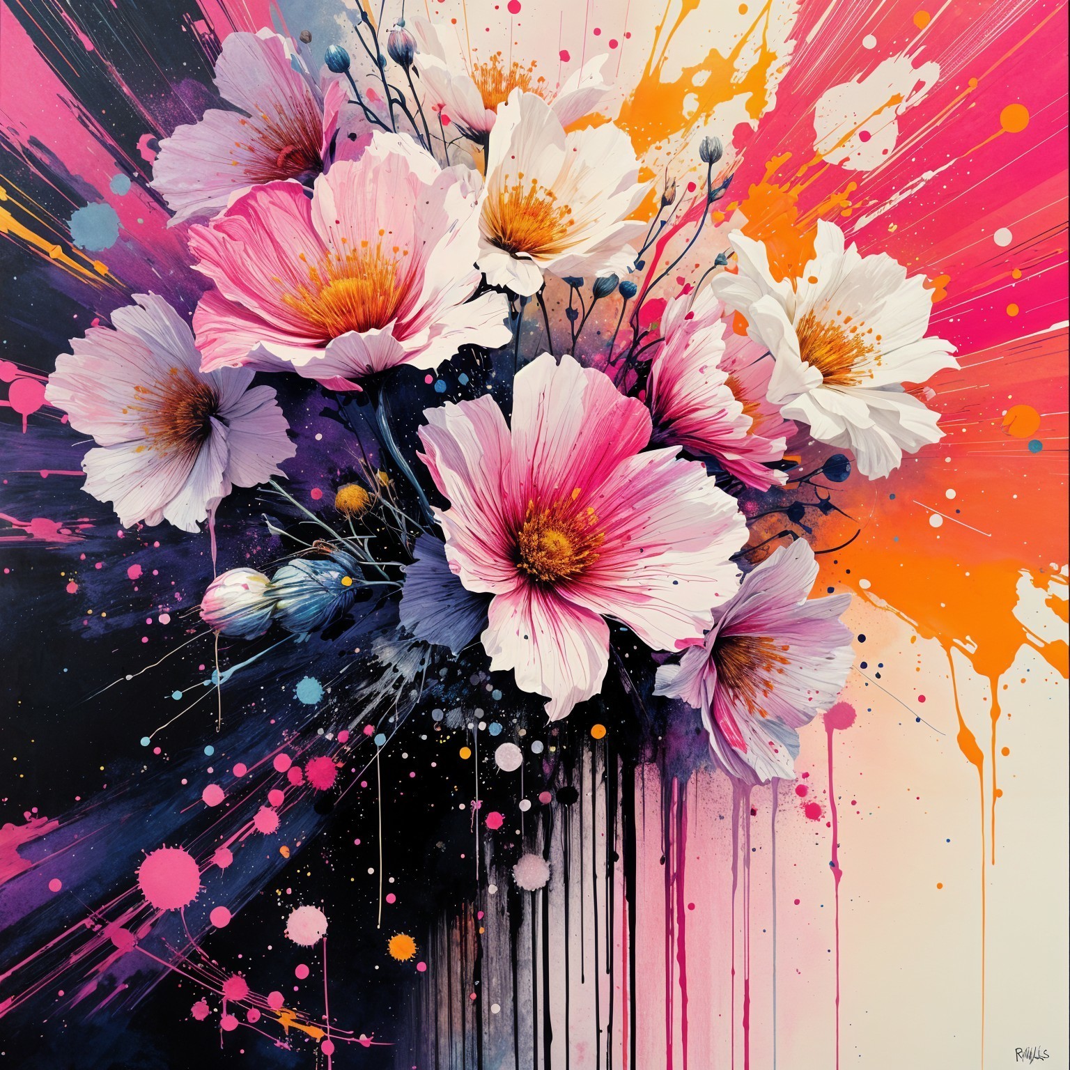 Vibrant Bouquet of Colorful Flowers with Abstract Background