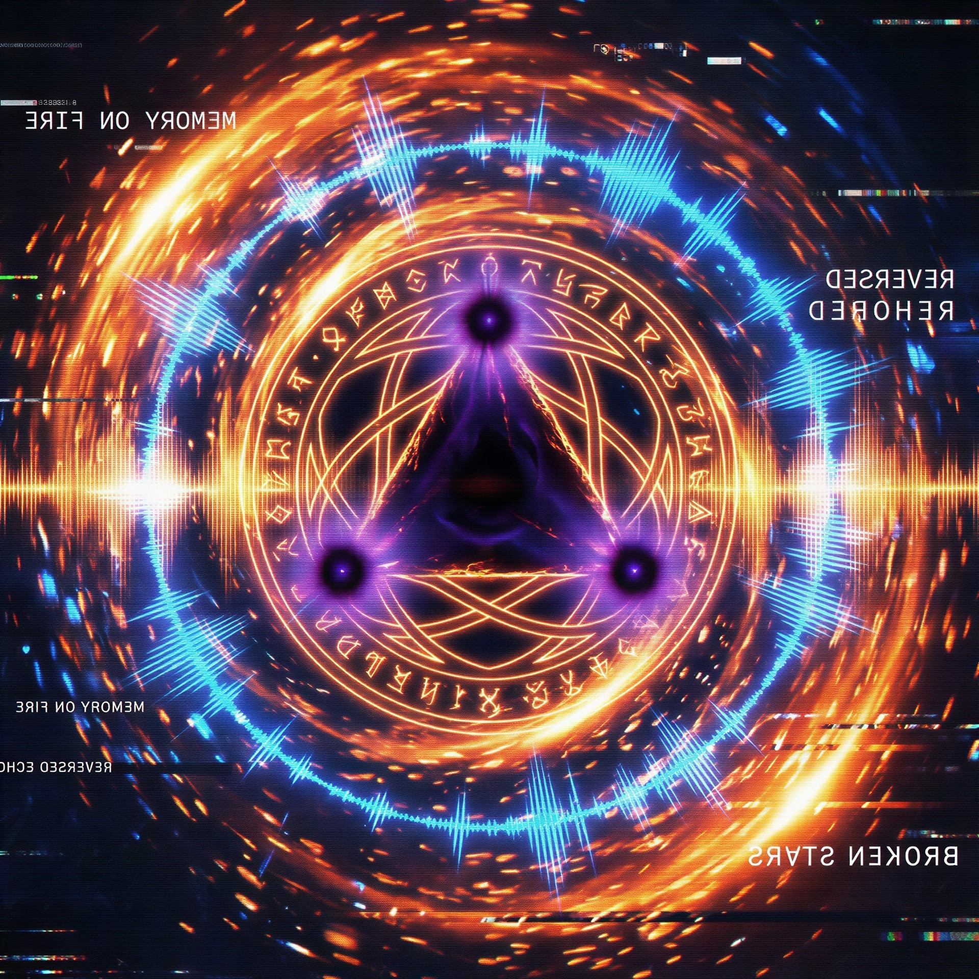 Orange and blue magical circle with arcane triangle design