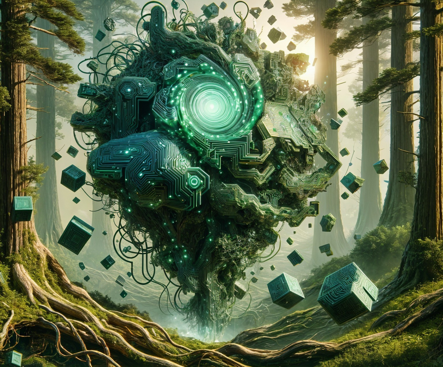 Surreal Floating Entity in a Lush Forest Scene