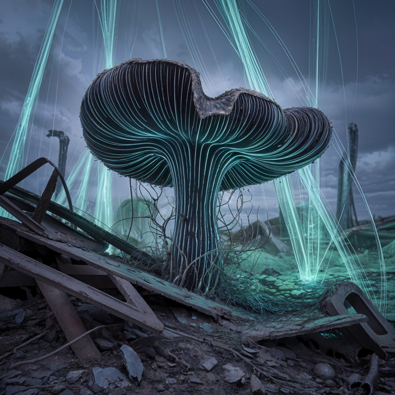 Surreal Mushroom in a Post-Apocalyptic Landscape
