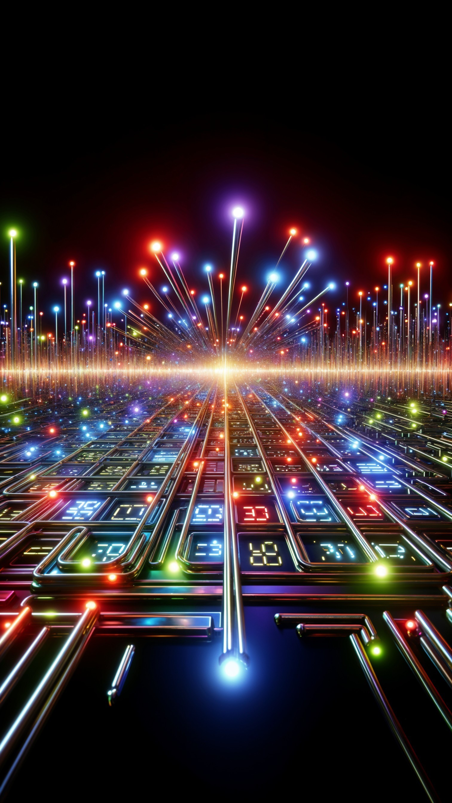 Vibrant Digital Landscape with Colorful Lights and Patterns