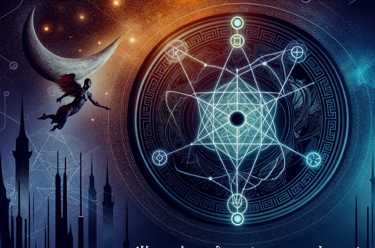 Mystical Scene with Celestial Background and Mandala