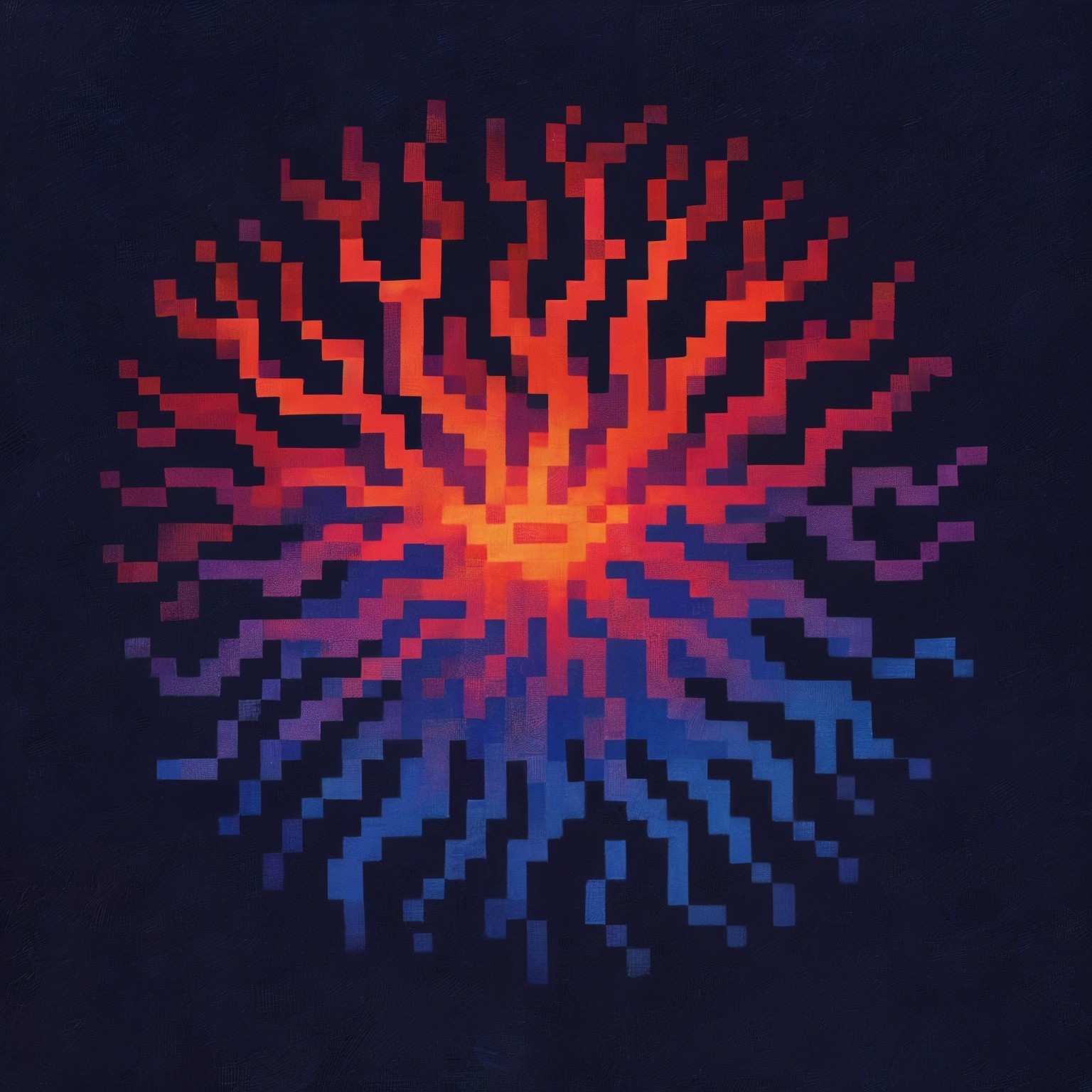 Abstract Pixelated Sunburst Design on Navy Background