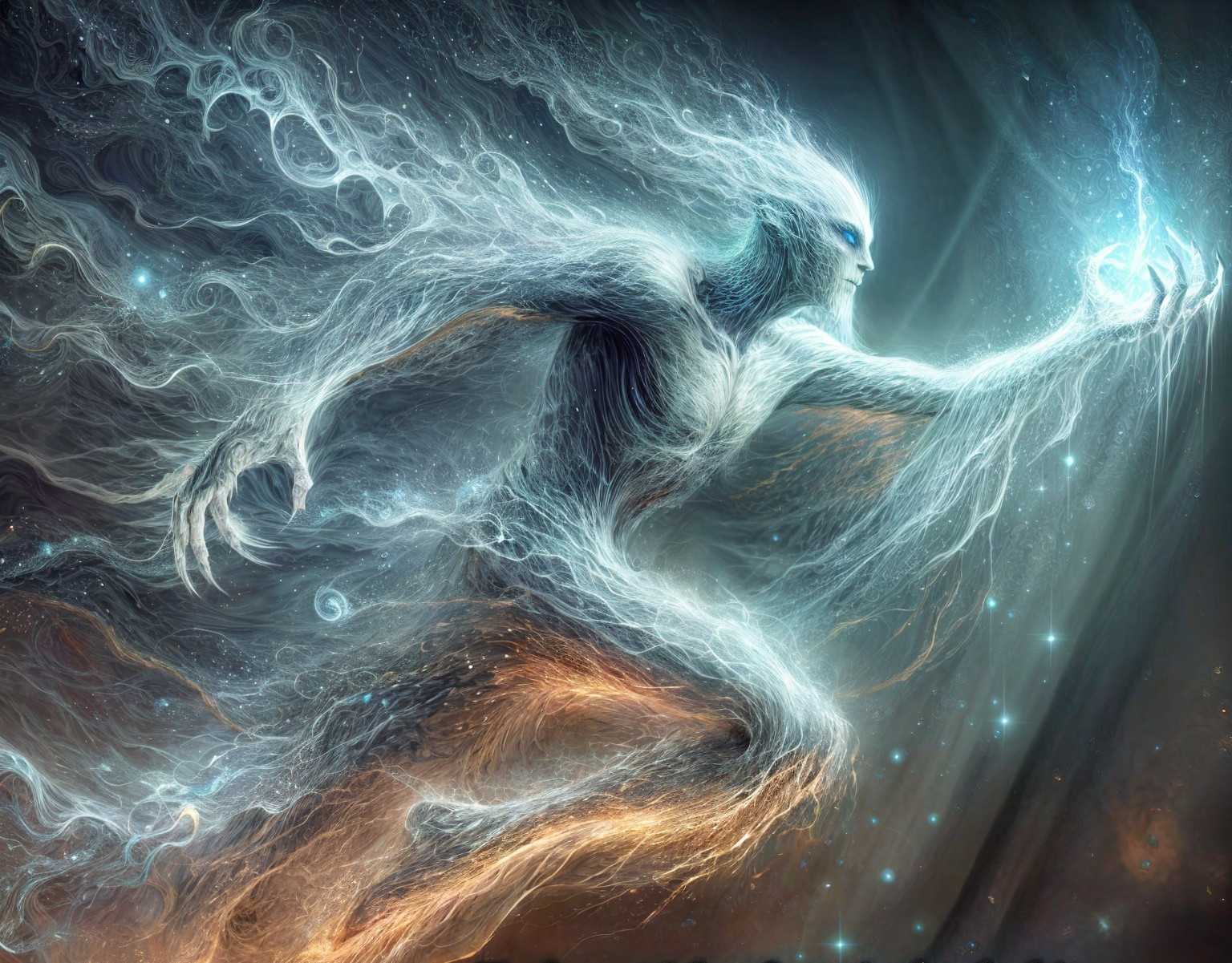 Ethereal Figure of Light in Starry Background