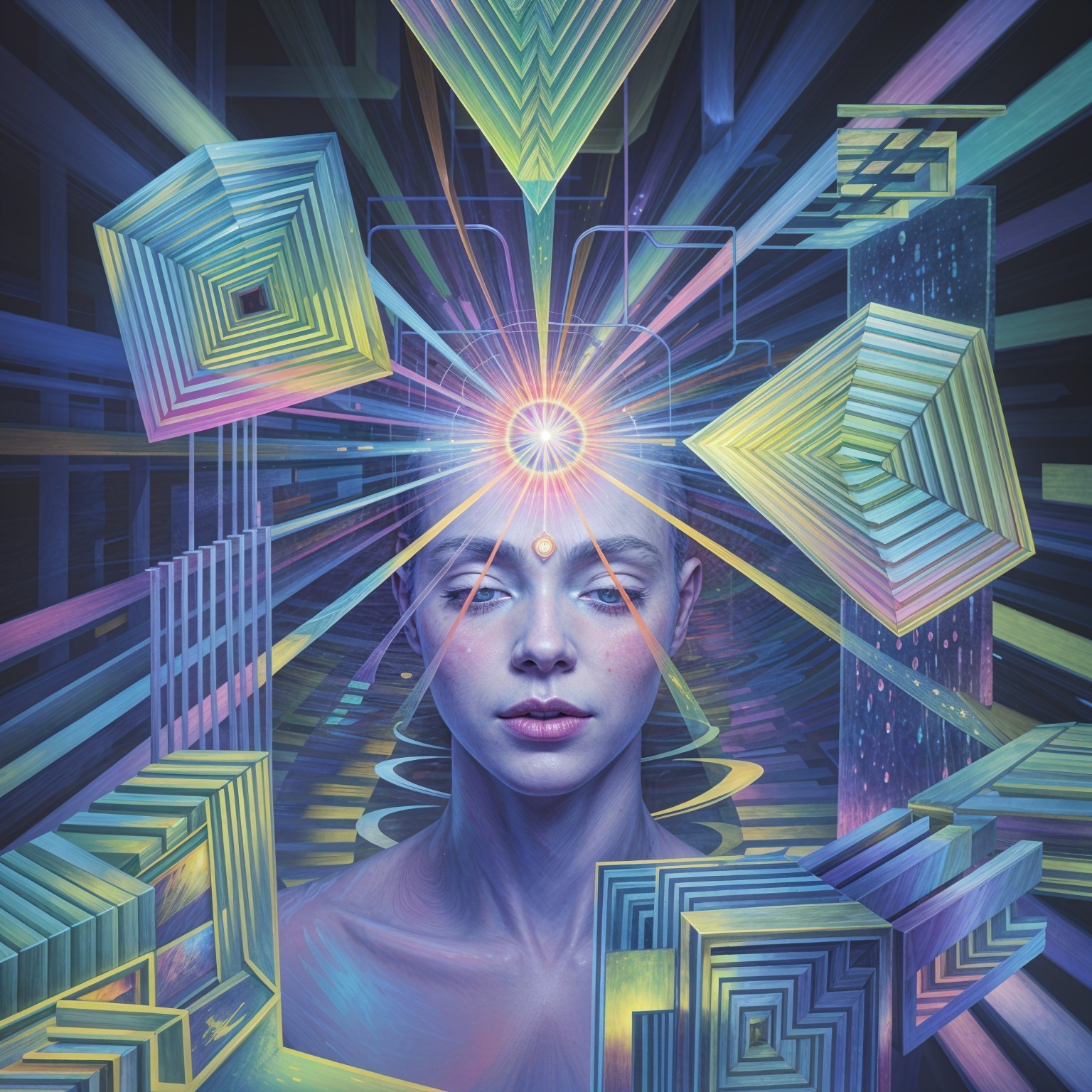 Surreal Scene with a Striking Female Figure and Colors