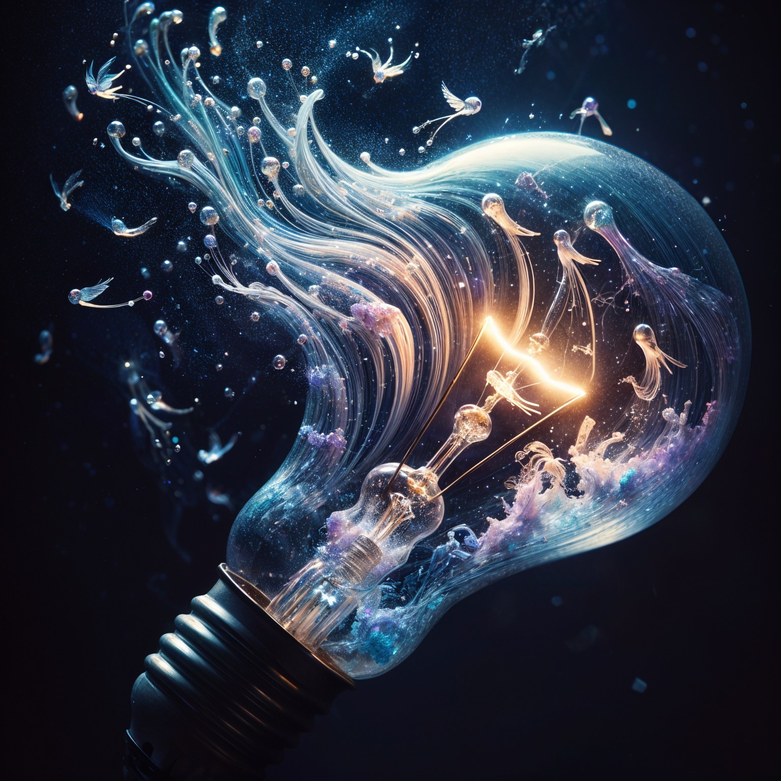 Surreal Light Bulb with Ethereal Jellyfish Tendrils