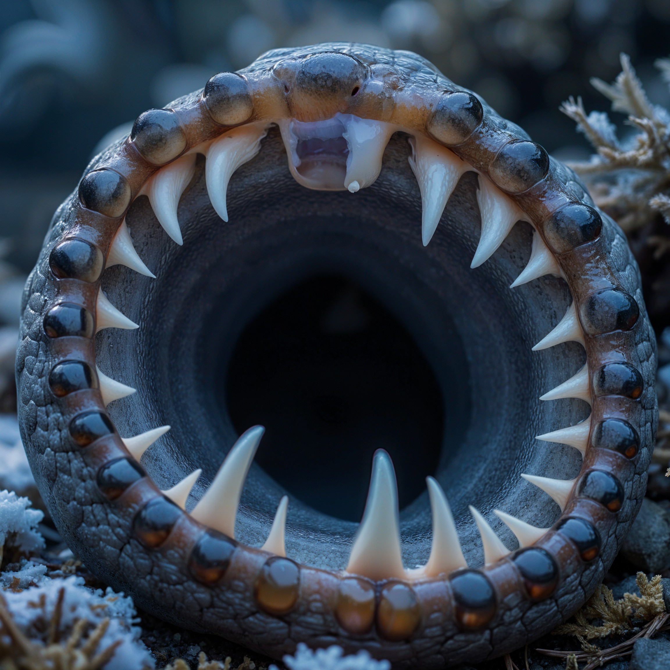 Close-Up of Gaping Mouth with Sharp Teeth and Texture