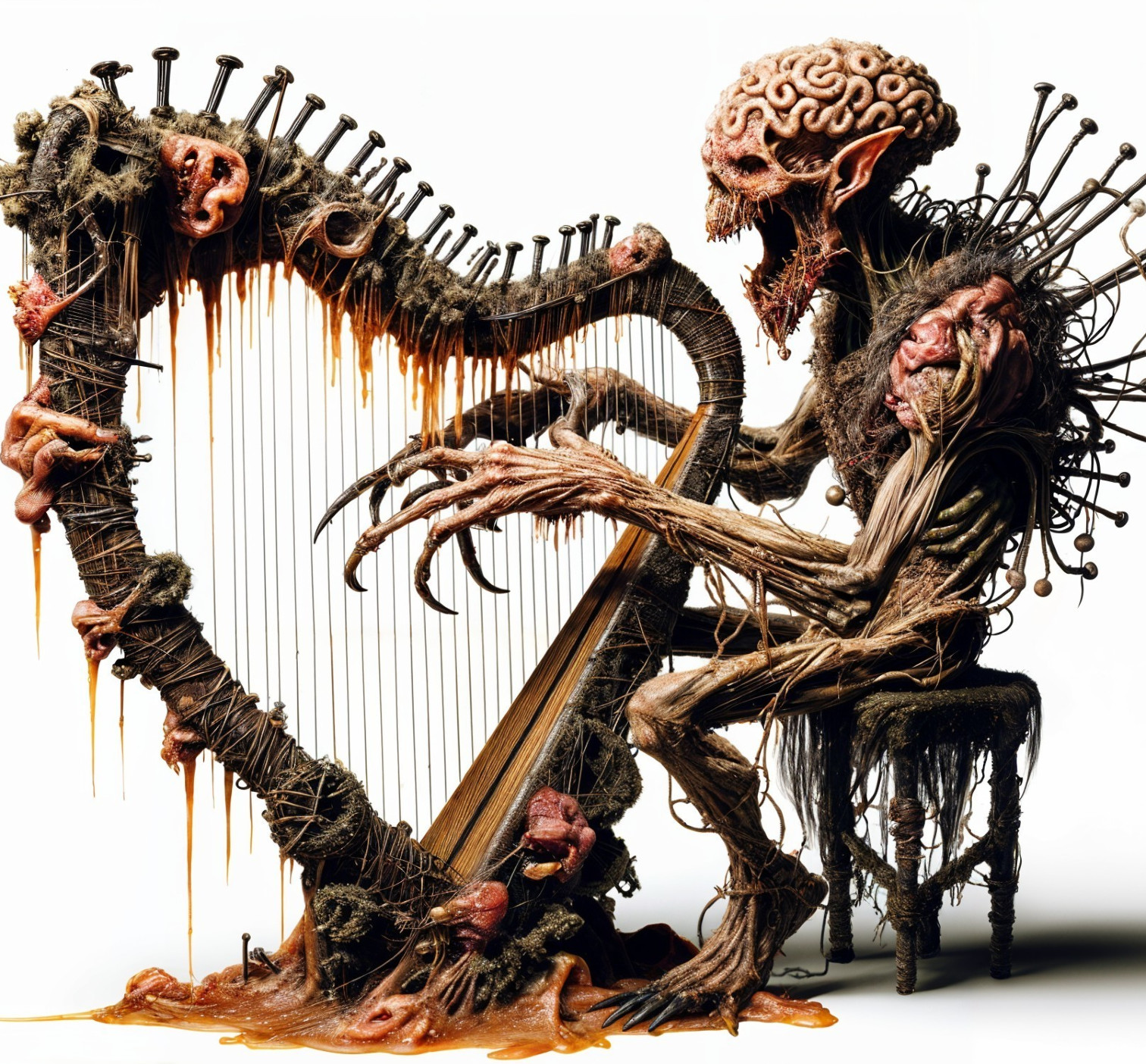 Grotesque Figure with Heart-Shaped Harp and Vines