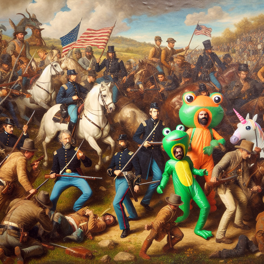 Chaotic Battle Scene with Colorful Costumed Figures