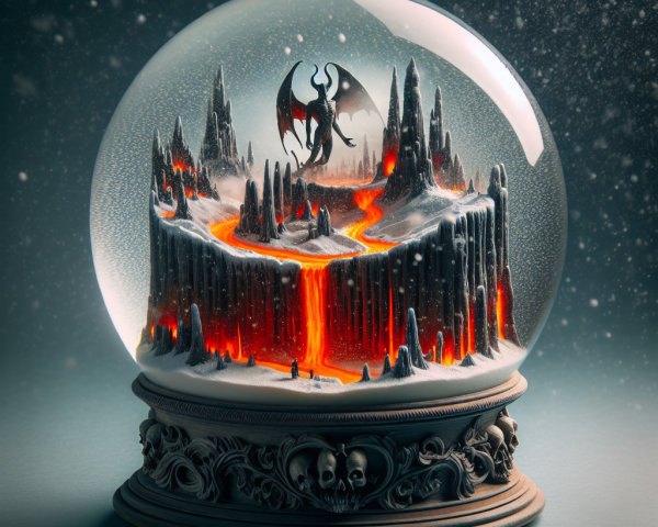 Fantasy Landscape Snow Globe with Lava and Creature