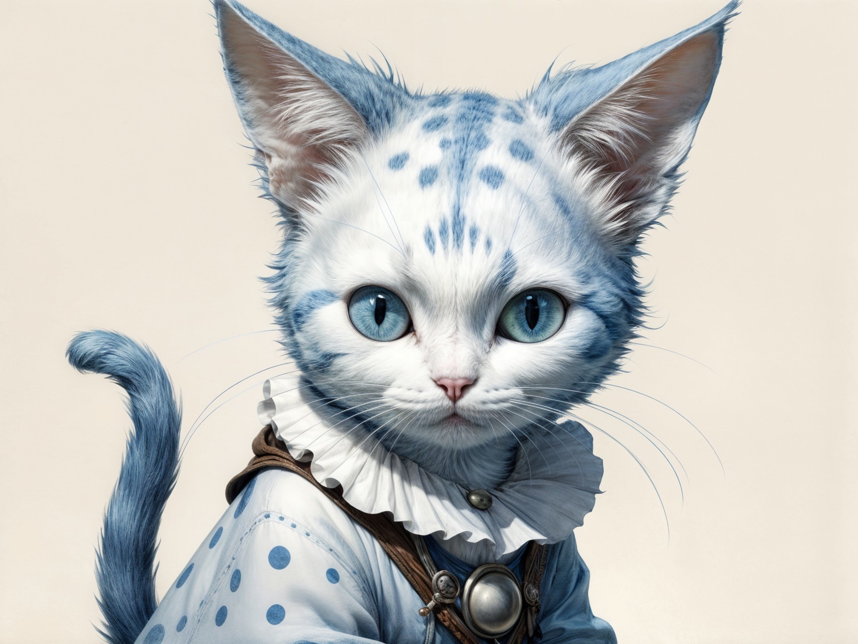 Charming Blue-Furred Cat with White Spots and Pearls