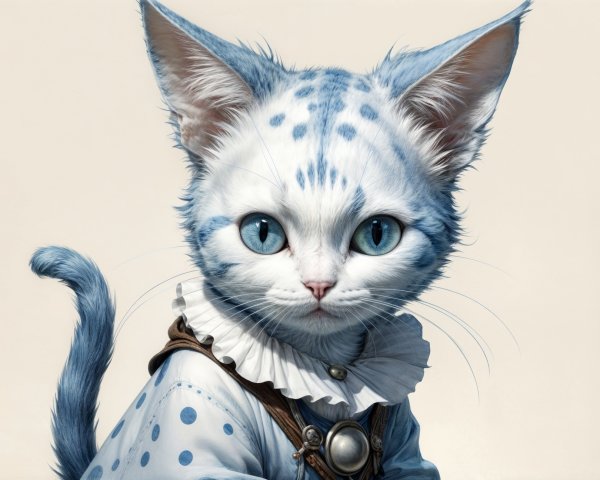 Charming Blue-Furred Cat with White Spots and Pearls