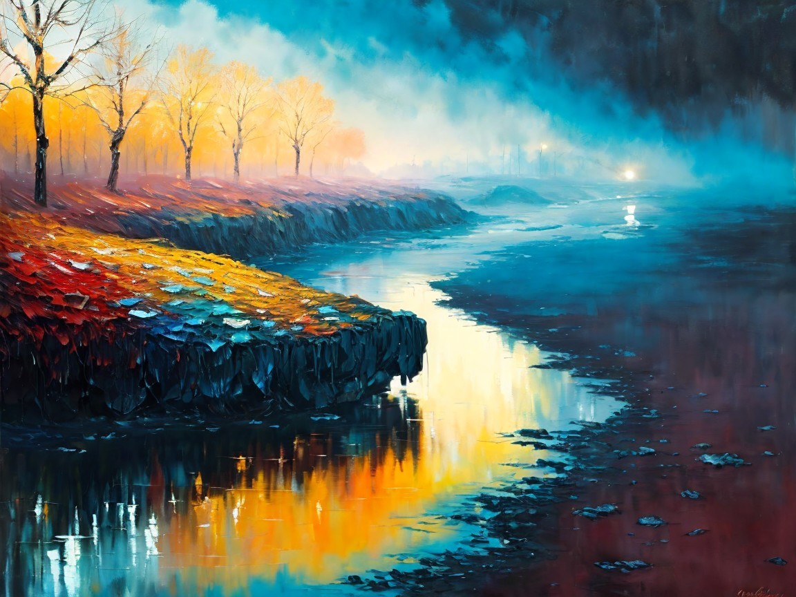 Tranquil Landscape with River and Vibrant Colors