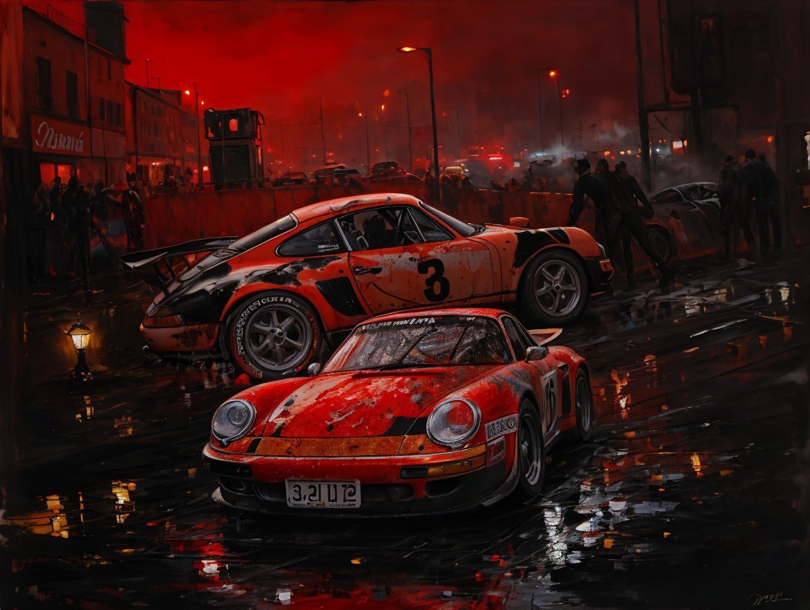 Porsche 911 Sports Cars in Urban Red Backdrop