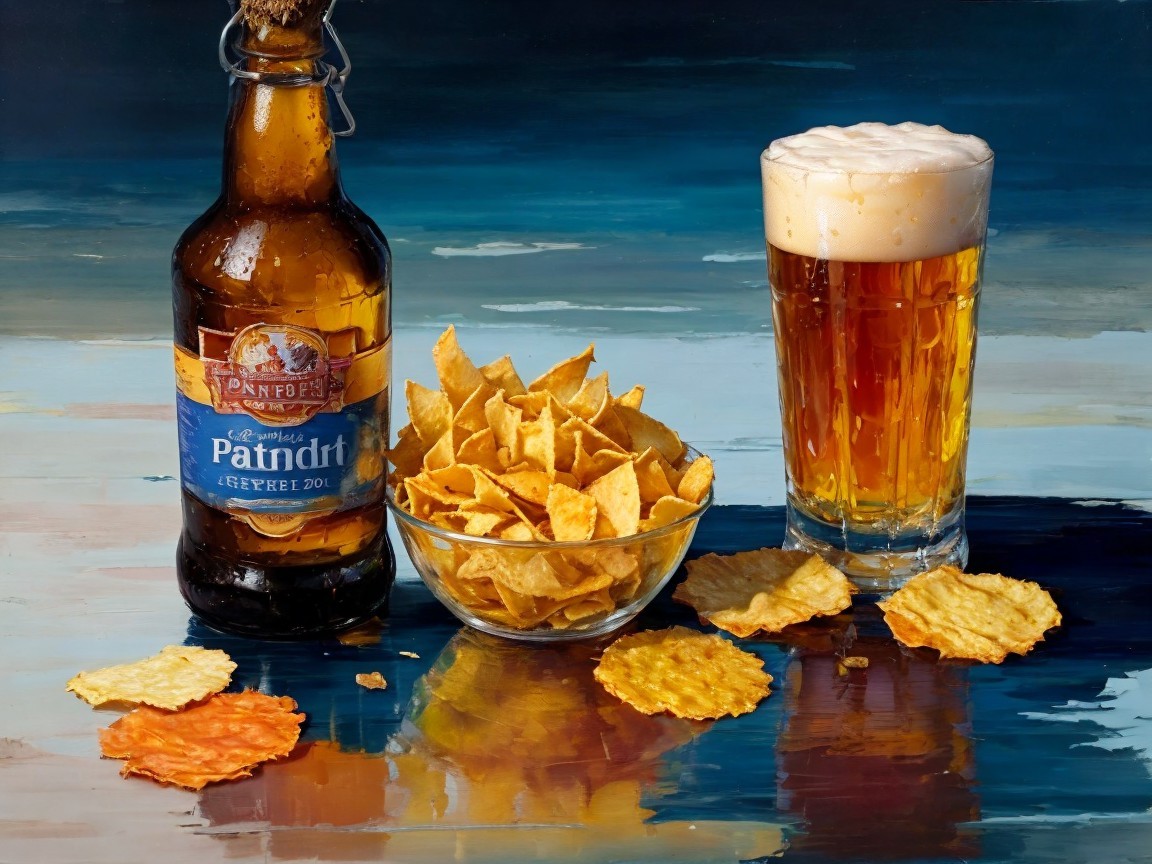 Pale Beer and Colorful Chips on Artistic Background