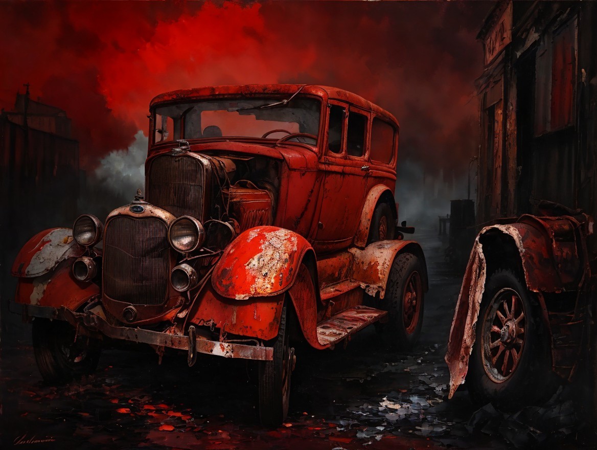 Vintage Car in Foggy Atmosphere with Nostalgic Decay