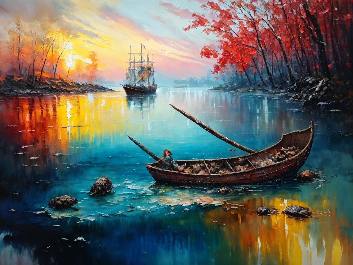 Tranquil Riverscape at Sunset with Vibrant Foliage