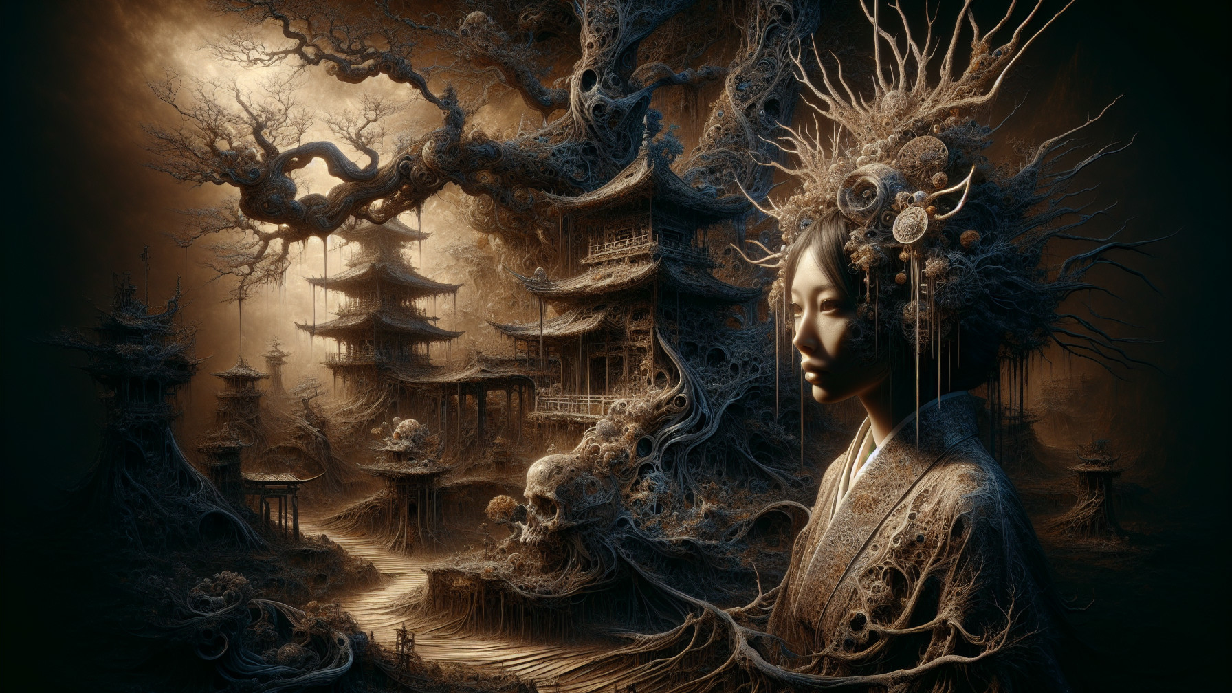 Surreal Dreamlike Landscape with Ethereal Architecture