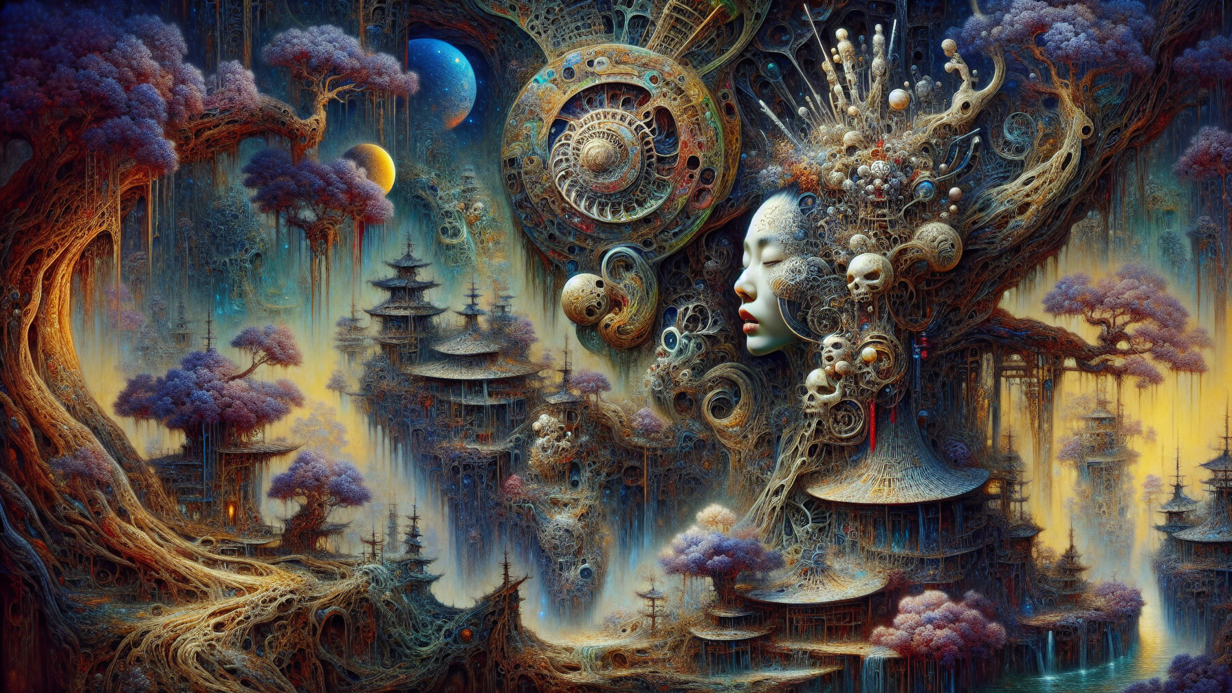 Surreal Landscape of Clockwork and Organic Forms