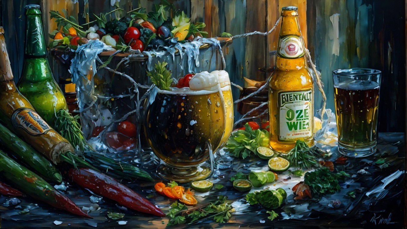 Vibrant Still Life of Beverages and Fresh Vegetables