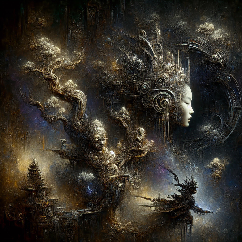 Surreal Landscape with Ethereal Forms and Structures