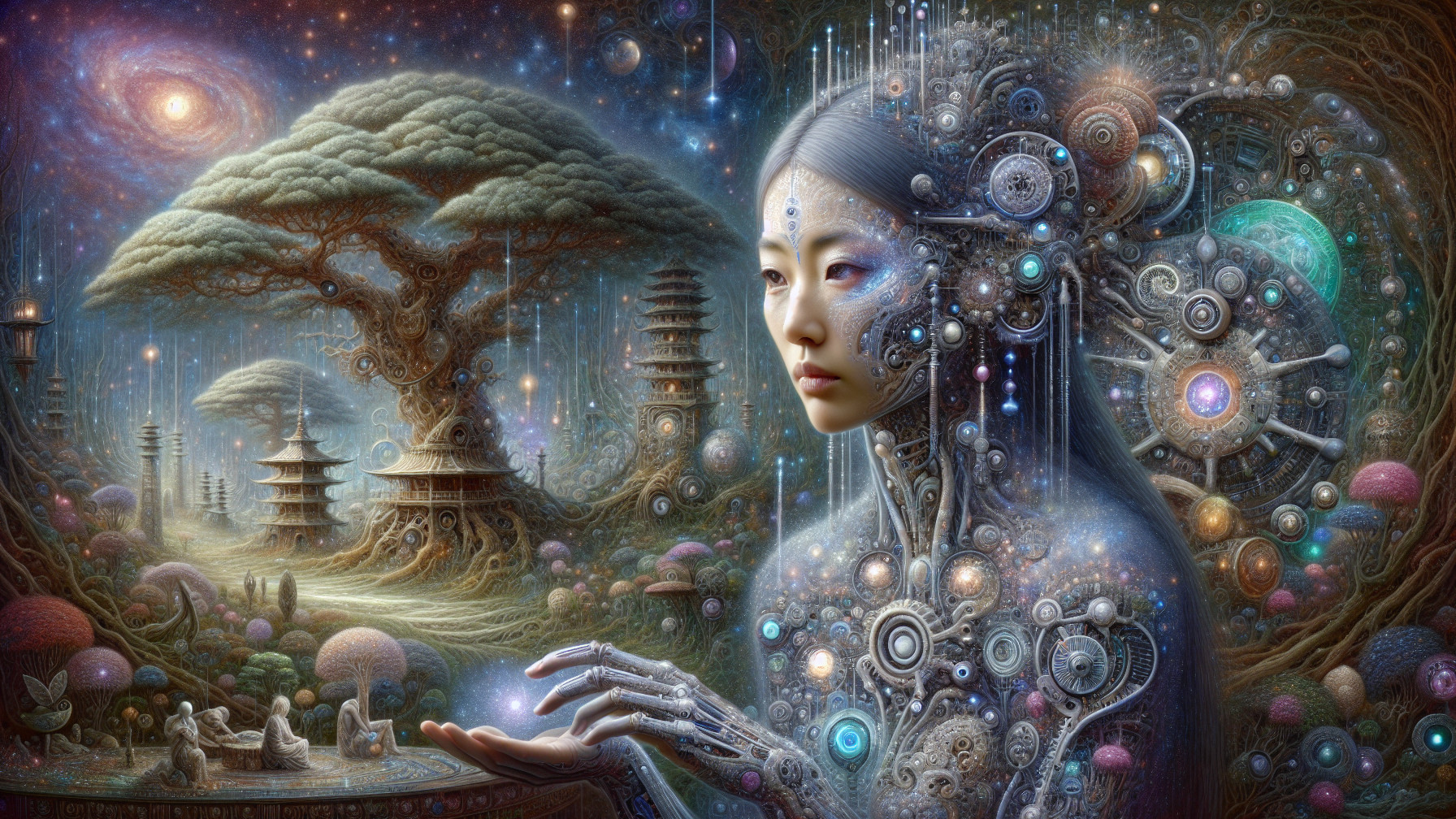 Ethereal Figure in a Fantastical Cosmic Landscape