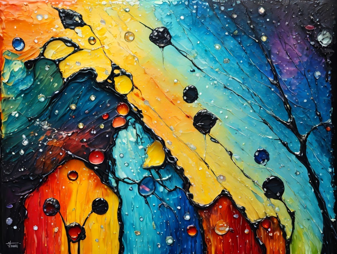 Vibrant Abstract Painting with Bold Colors and Texture