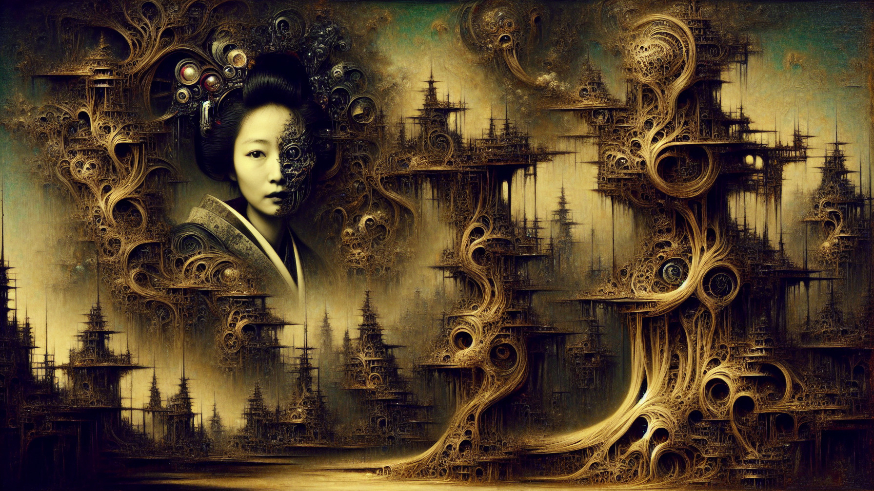 Surreal Japanese Imagery with Fractal Designs