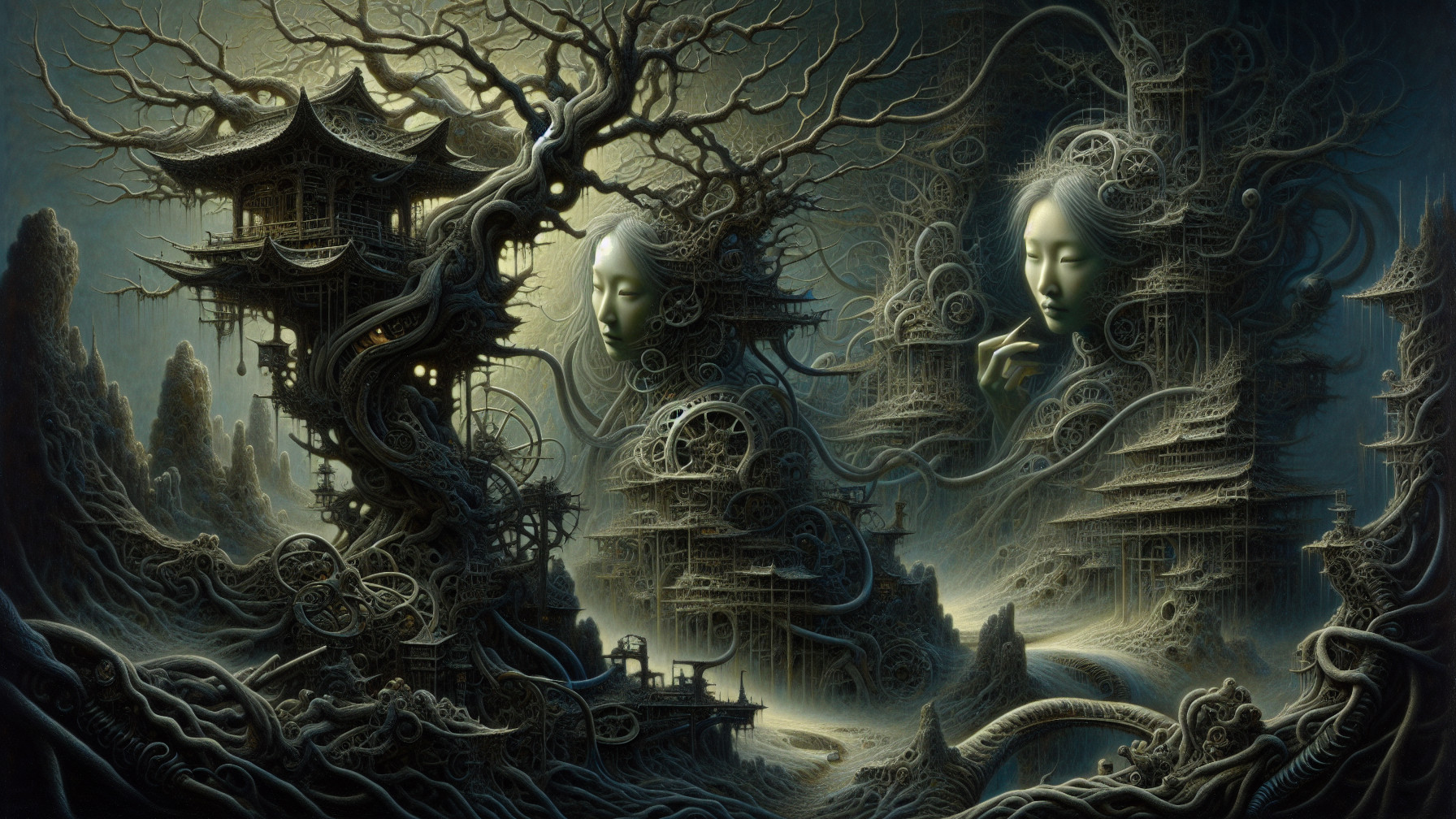 Digital Painting of Bio-Mechanical Fantasy Landscape