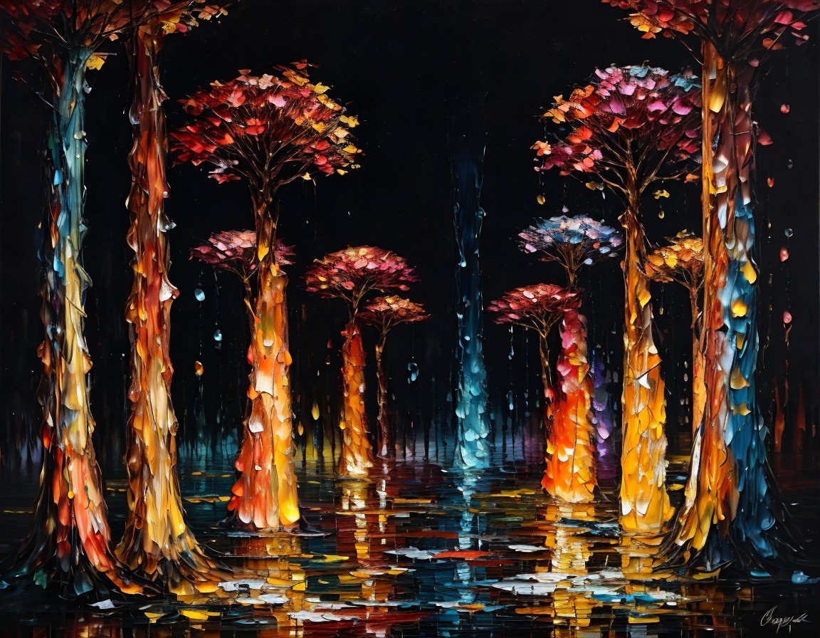 Vibrant Abstract Forest Scene with Colorful Trees