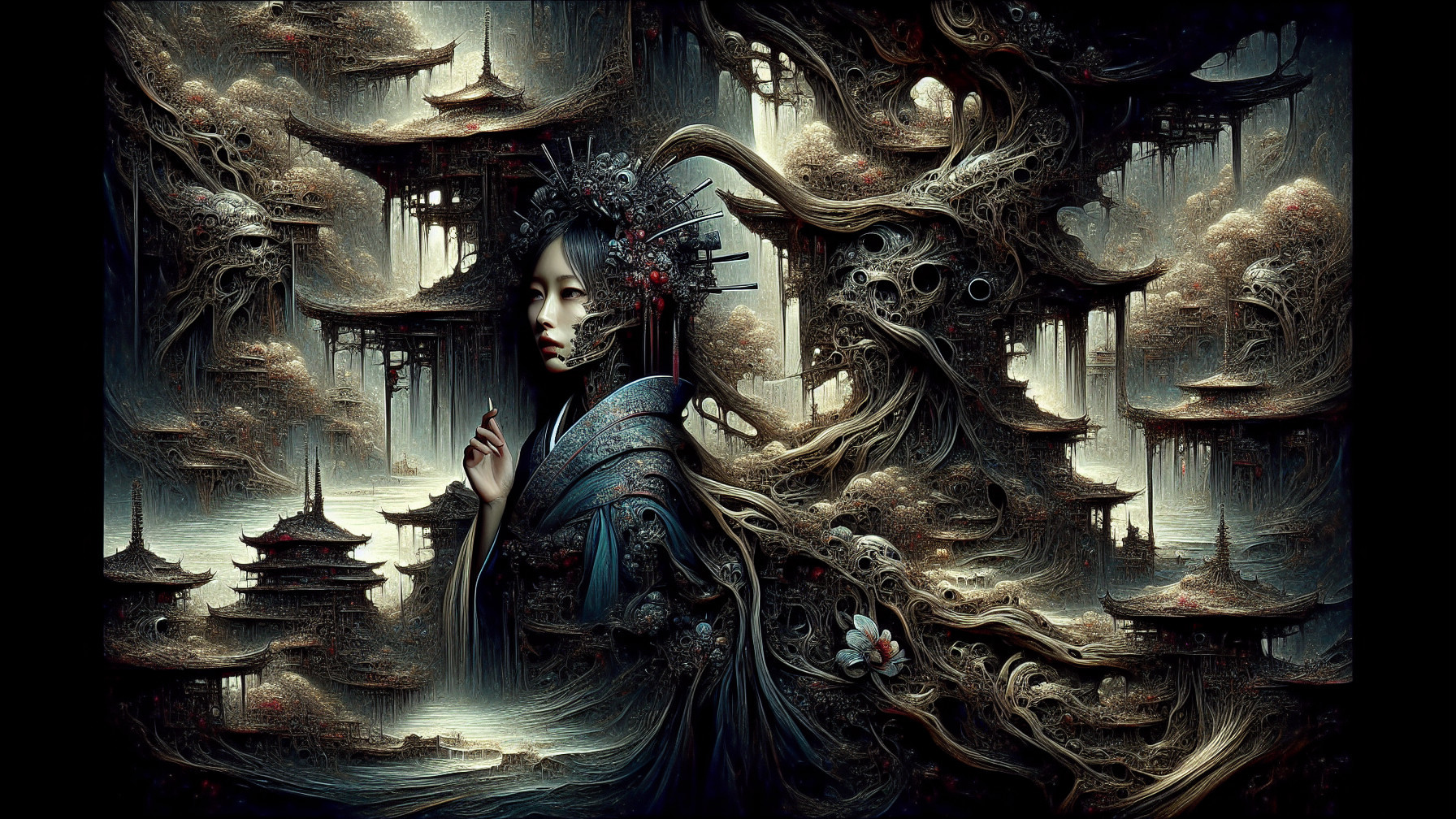 Surreal Nature and Architecture with Mystical Woman