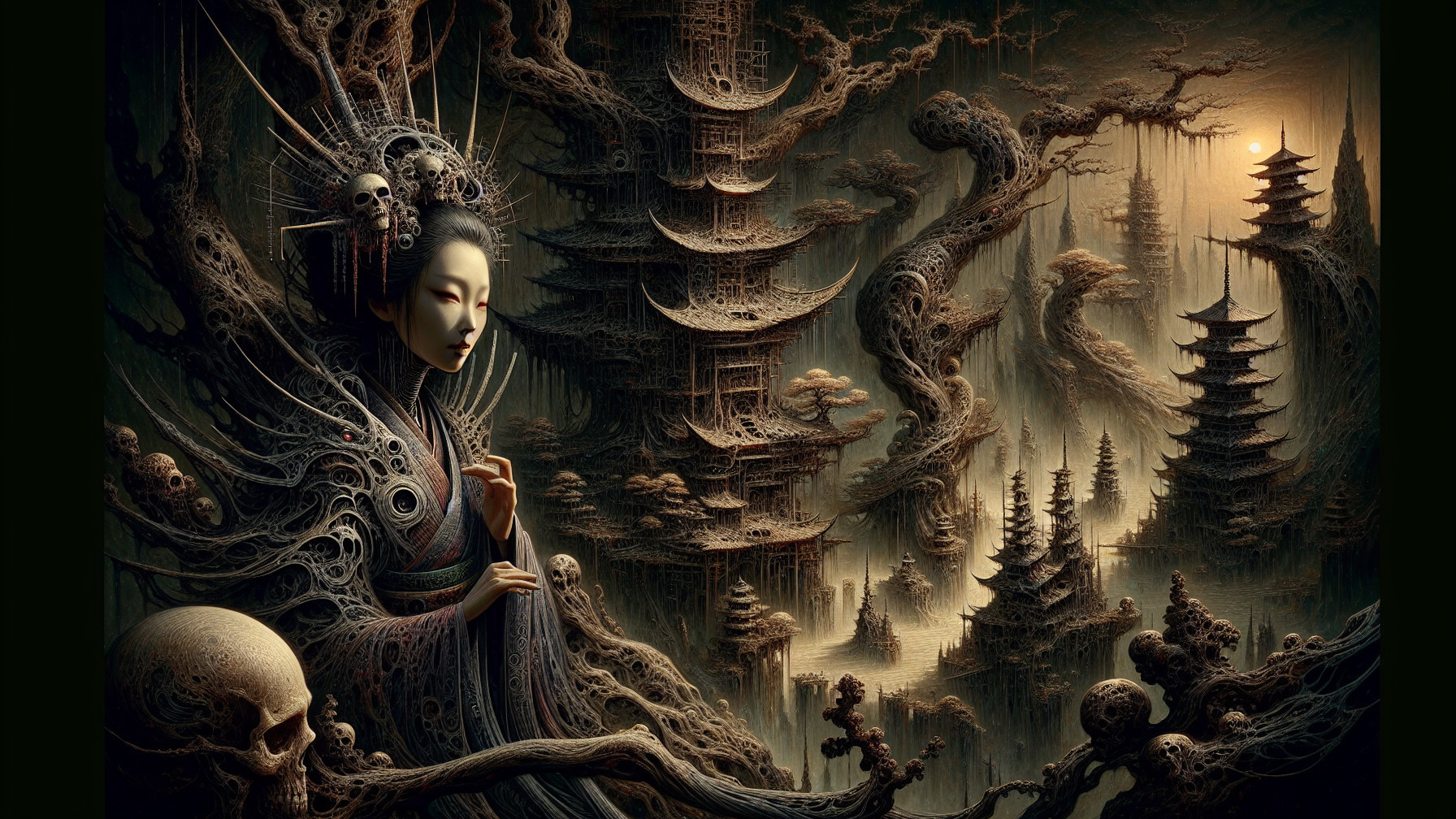 Serene Figure in a Fantastical, Eerie Landscape