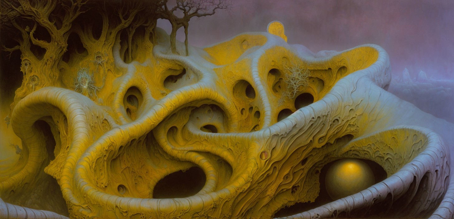 Surreal Landscape with Twisted Forms and Eerie Colors