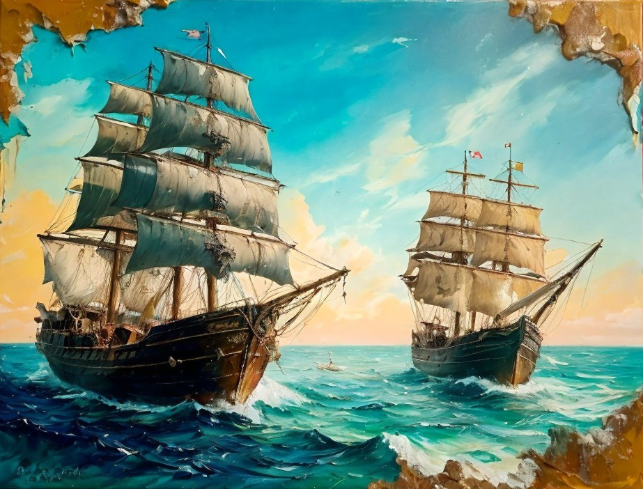 Majestic sailing ships in vibrant turquoise waters
