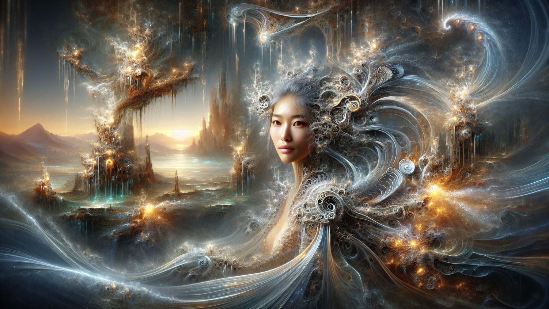 Fantasy Portrait of Asian Woman with Ethereal Hair