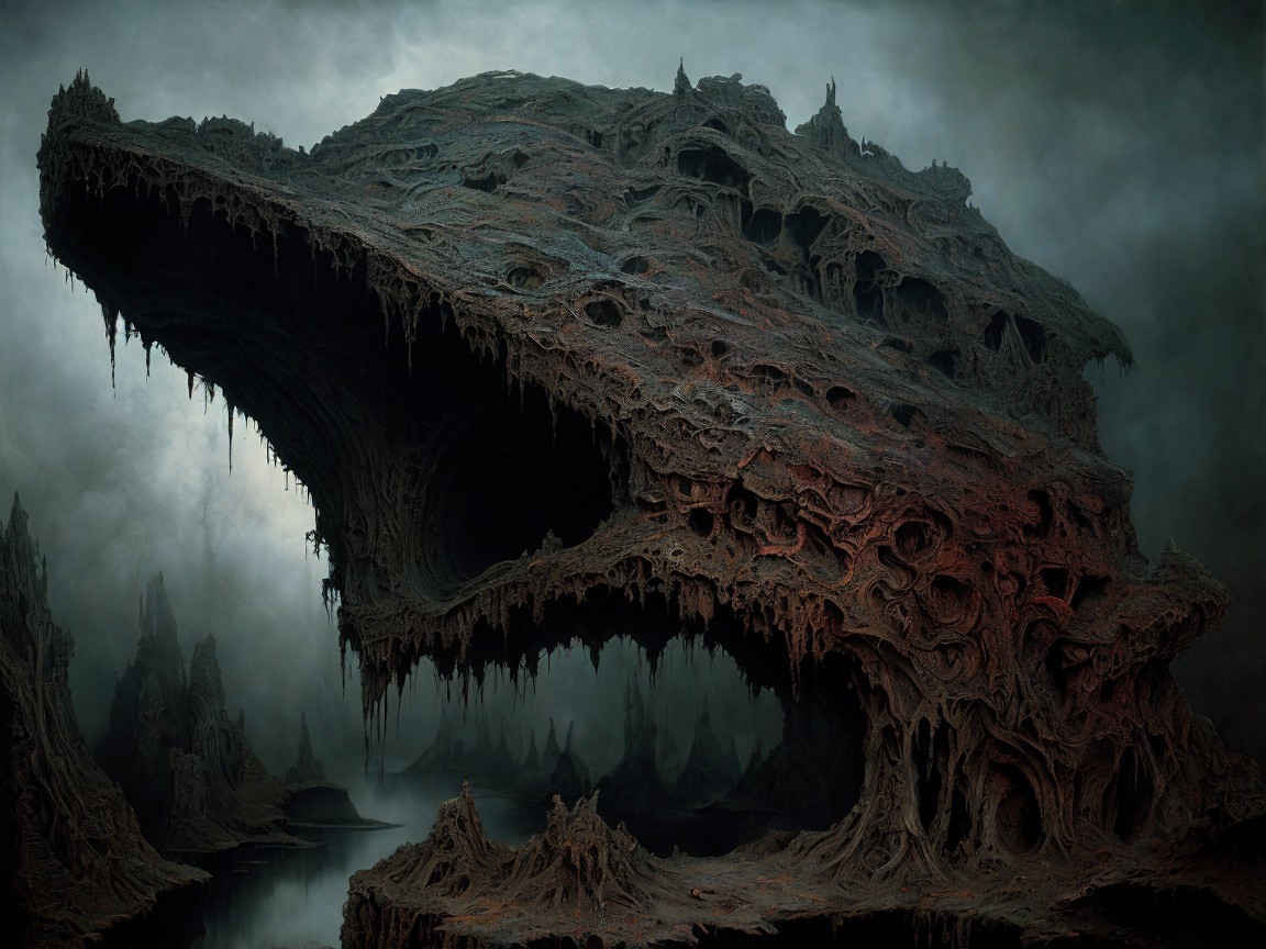 Surreal Landscape with Organic Cave-like Structure