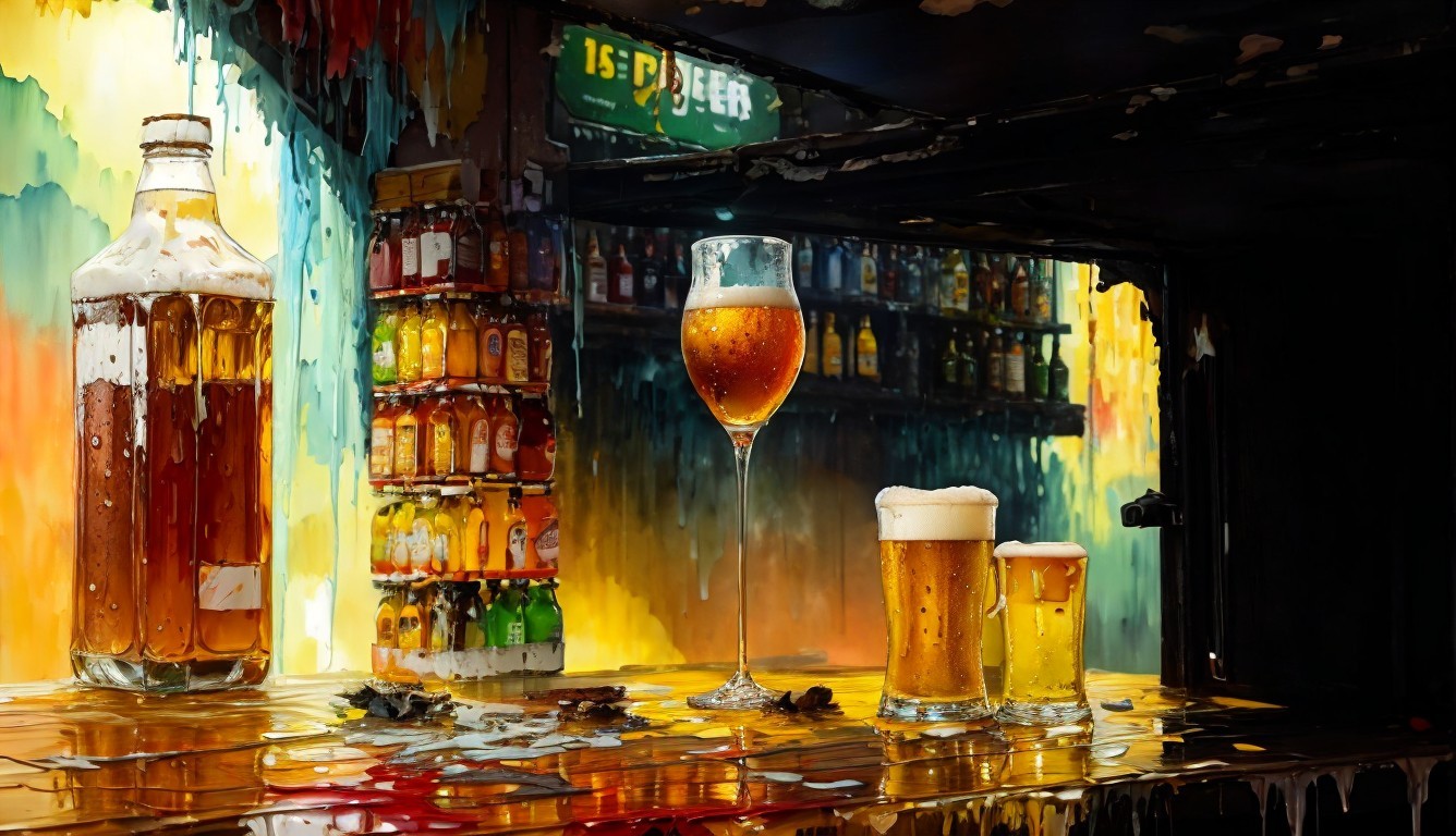 Vibrant Bar Scene with Beer and Abstract Background
