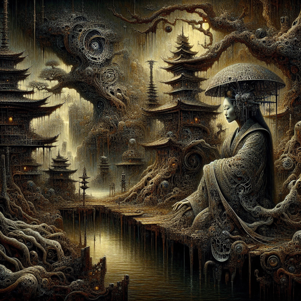 Surreal Landscape with Organic Forms and Architecture