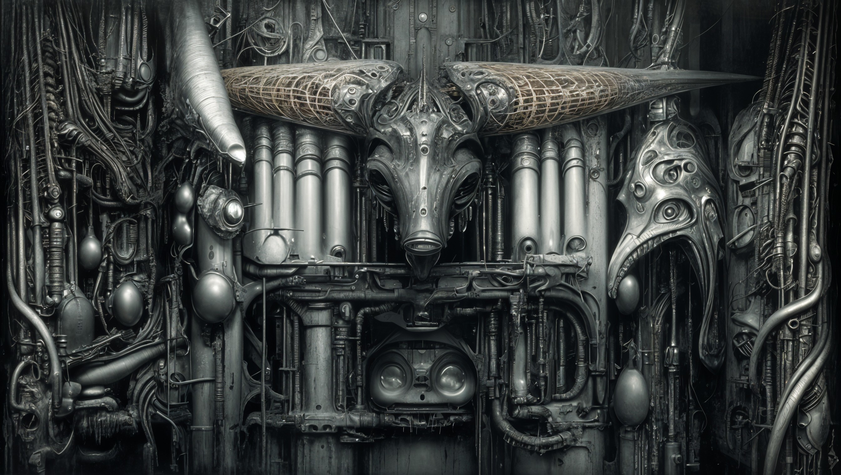 Industrial Scene with Mechanical and Organic Elements