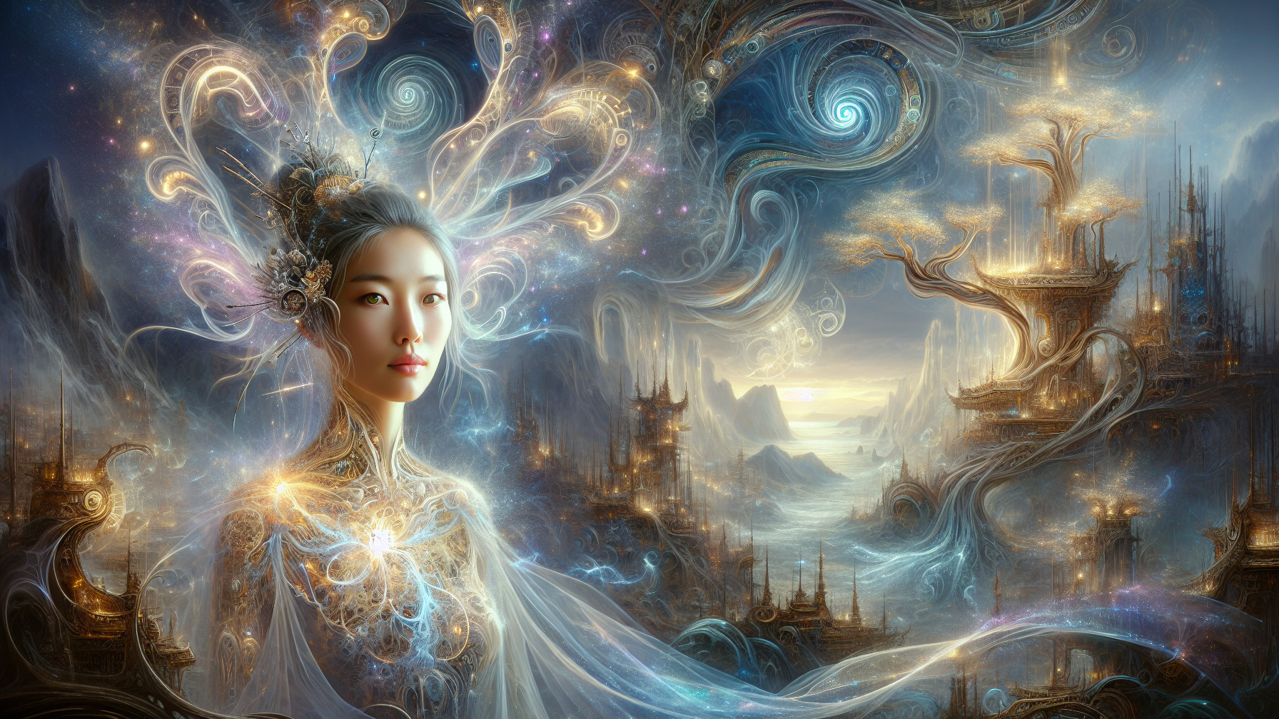 Celestial Fantasy Artwork of Ethereal Asian Woman