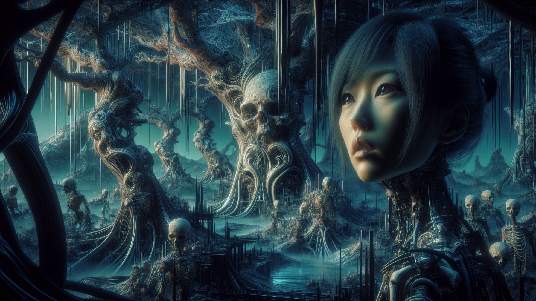 Detailed Cyborg in Alien Dreamlike Environment