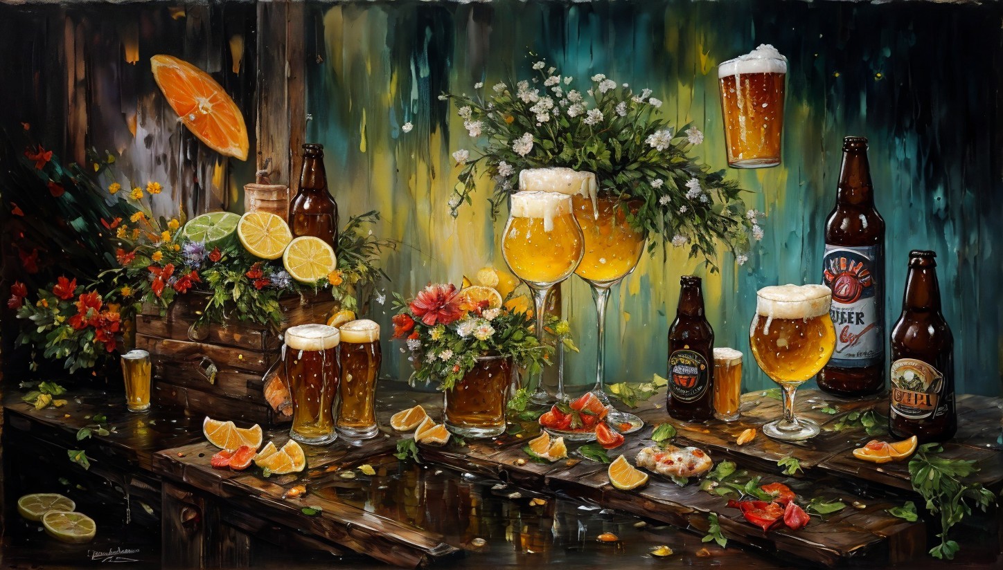 Impressionistic Painting of Beer and Rustic Bar Scene