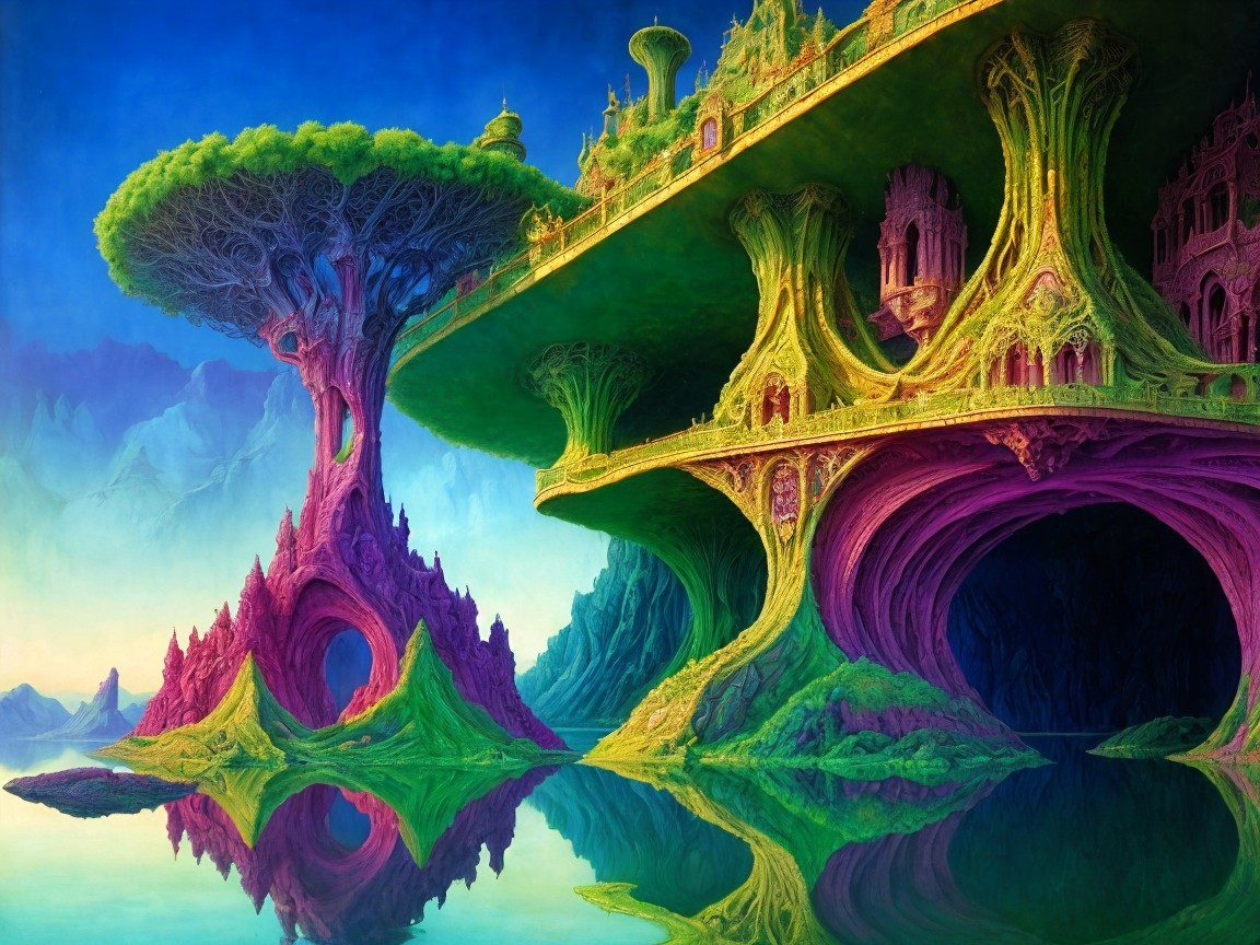 Surreal Landscape with Colorful Towering Structures