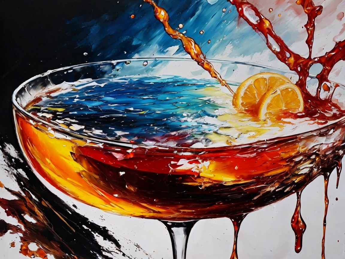Abstract Painting of a Colorful Cocktail Glass