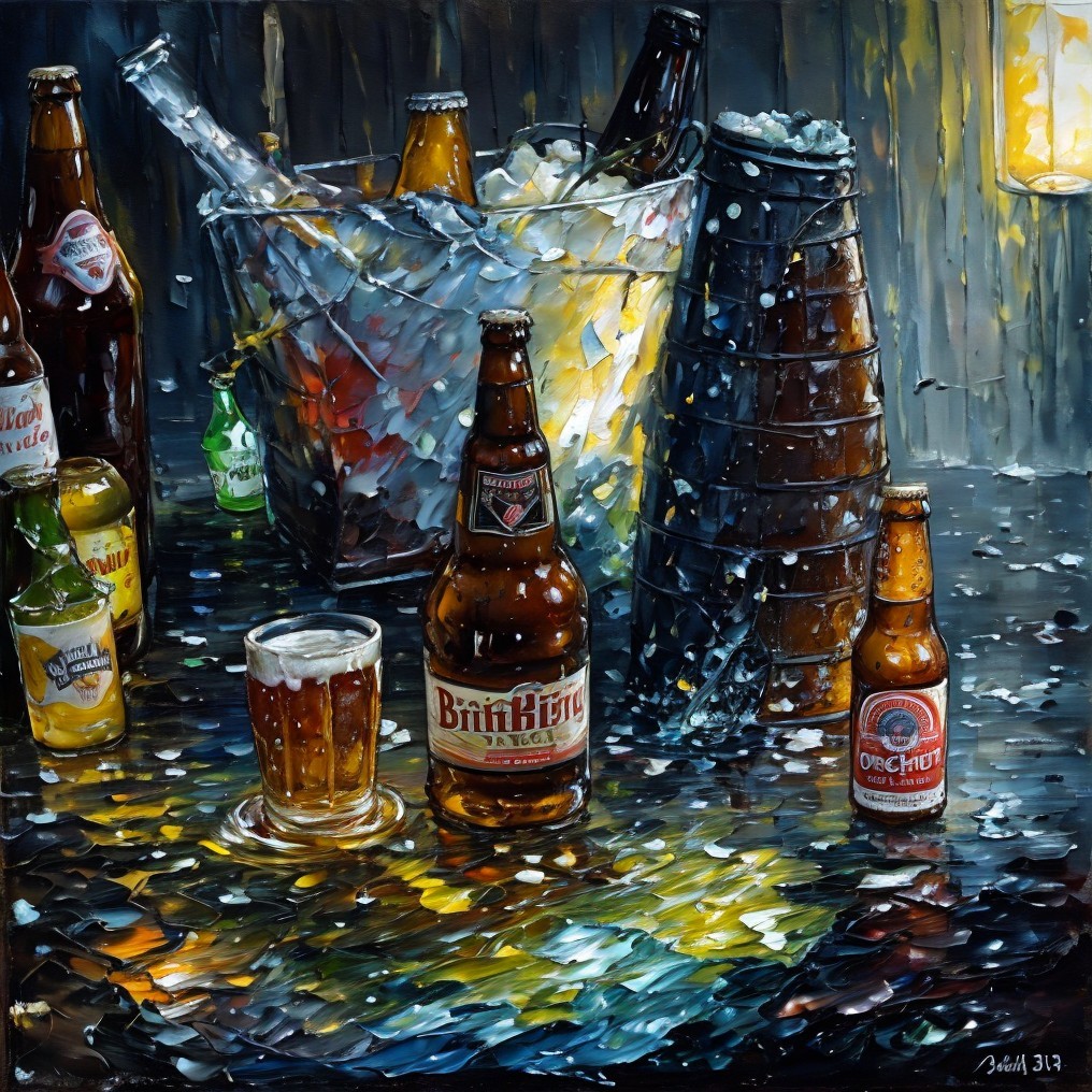Vibrant Still Life of Beer Bottles and Glasses