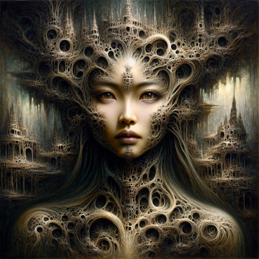 Surreal Face with Organic Fractal Patterns and Textures