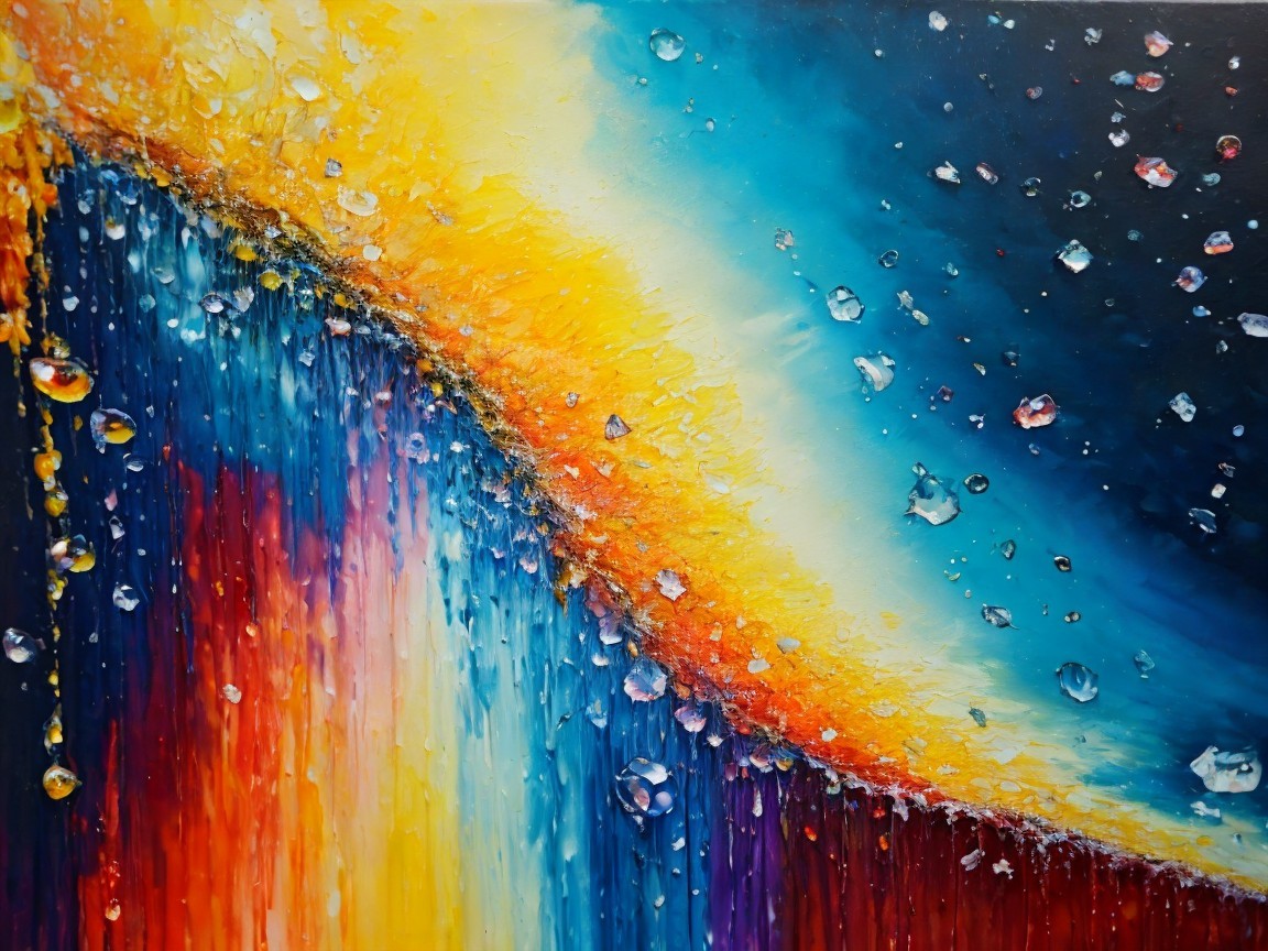 Vibrant Abstract Painting with Blue, Orange, Yellow Hues