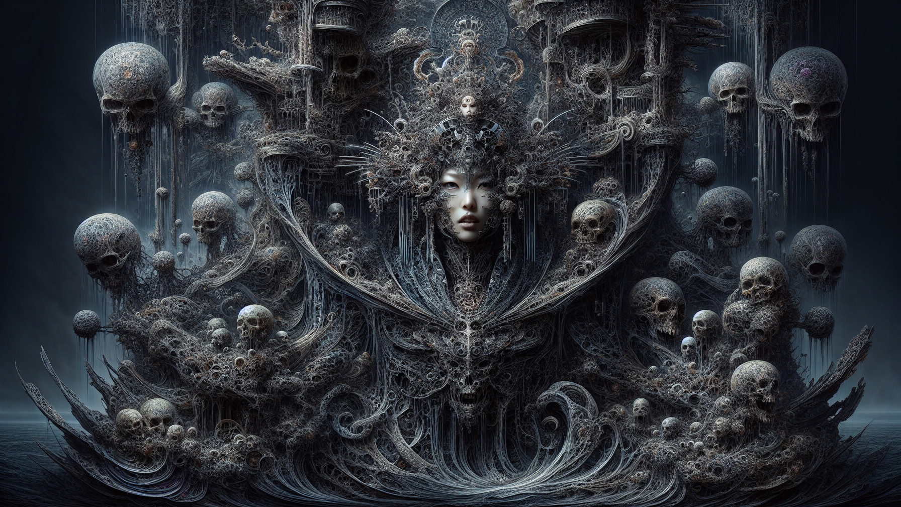 Dark Art Nouveau Digital Painting with Grotesque Elements