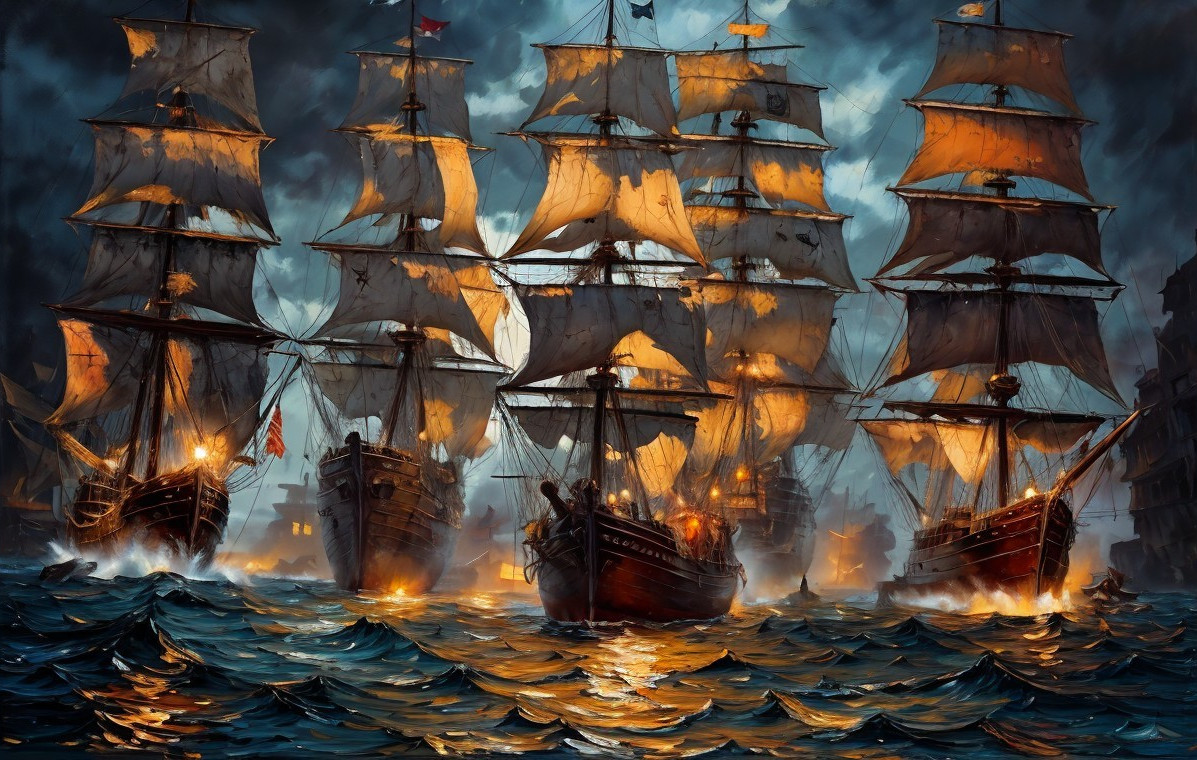Dramatic Naval Scene with Grand Sailing Ships